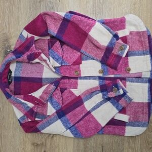 Plaid Pink and Blue Button-Up Shacket